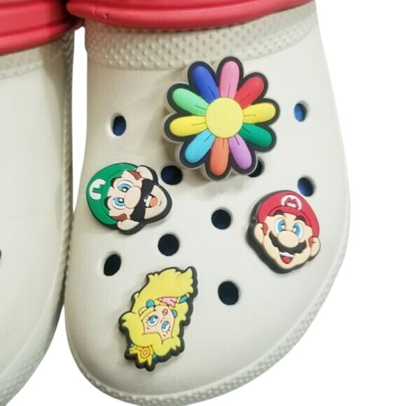 Crocs White Red‎ Blue Mario-Themed Jibbitz Charms Red Strap W8/M6 Unisex - Picture 4 of 14